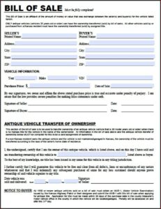 Free Kansas Auto Bill Of Sale Form