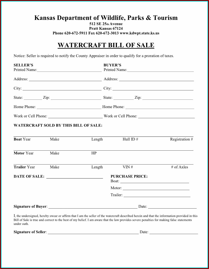 Free Kansas Bill Of Sale Form