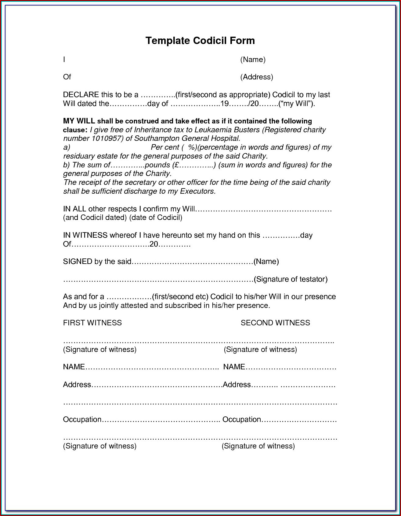 Free Last Will And Testament Printable Forms