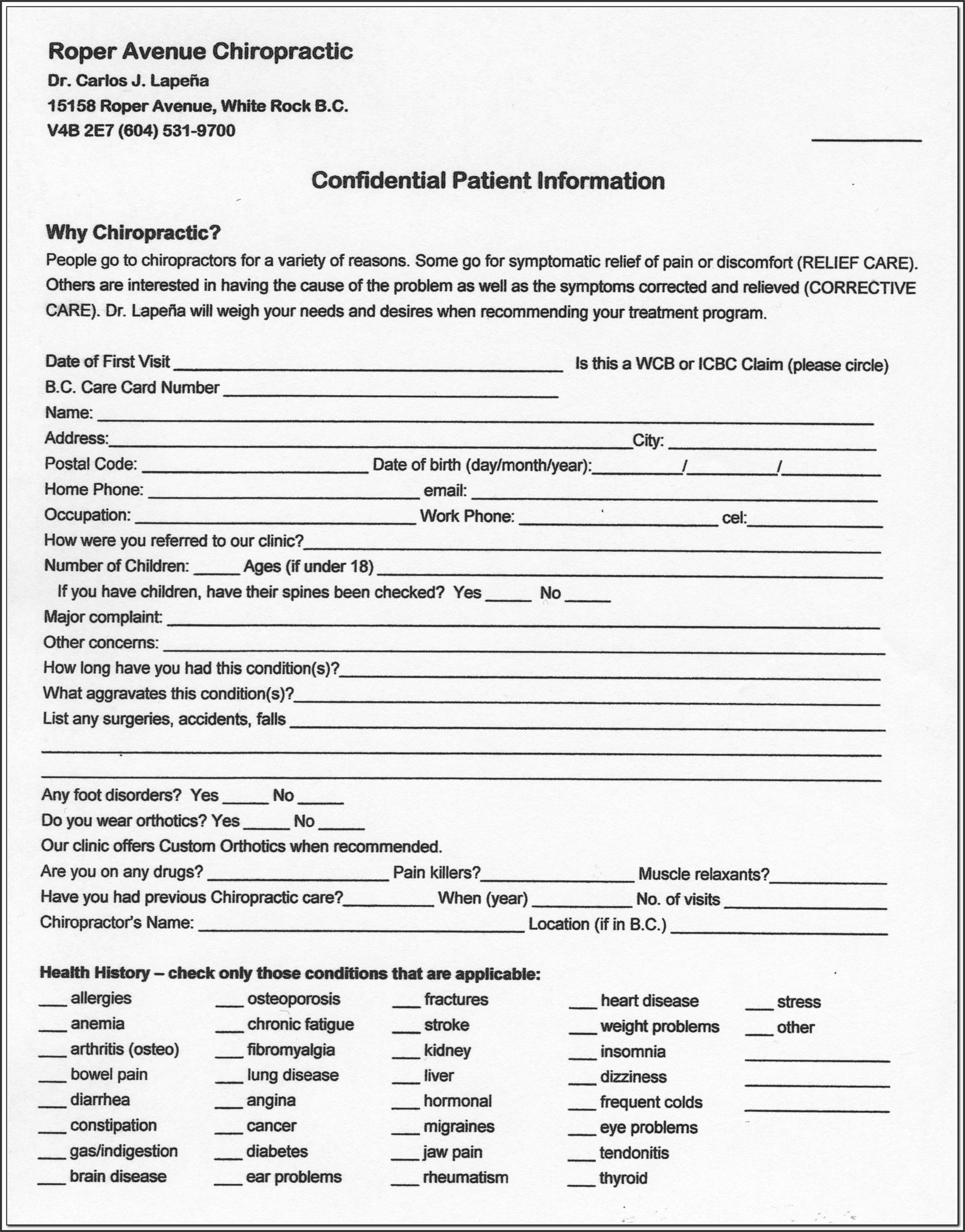 Free Printable Chiropractic New Patient Forms