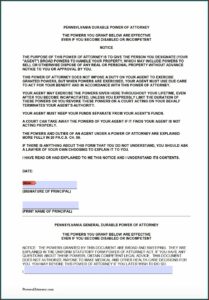 Free Printable Durable Power Of Attorney Form Pa