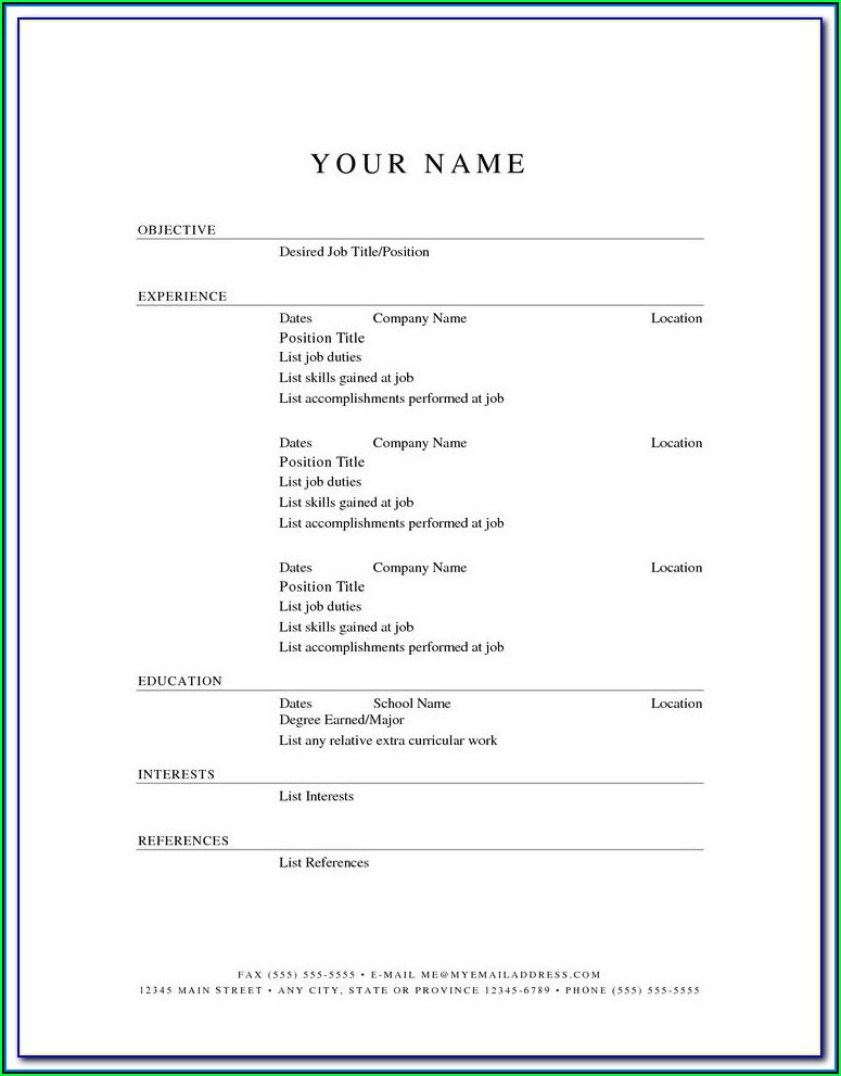 Free Printable Resume Template For High School Students