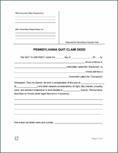 Free Quit Claim Deed Form Pennsylvania
