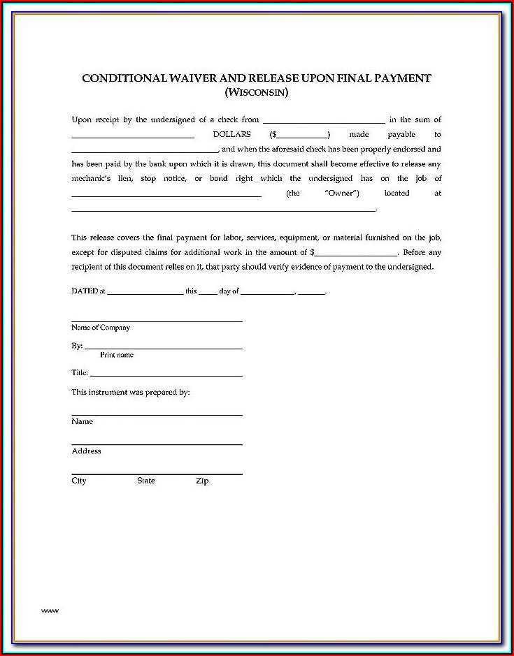 Free Wisconsin Construction Lien Waiver Form