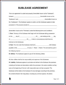 Generic Sublease Agreement Form