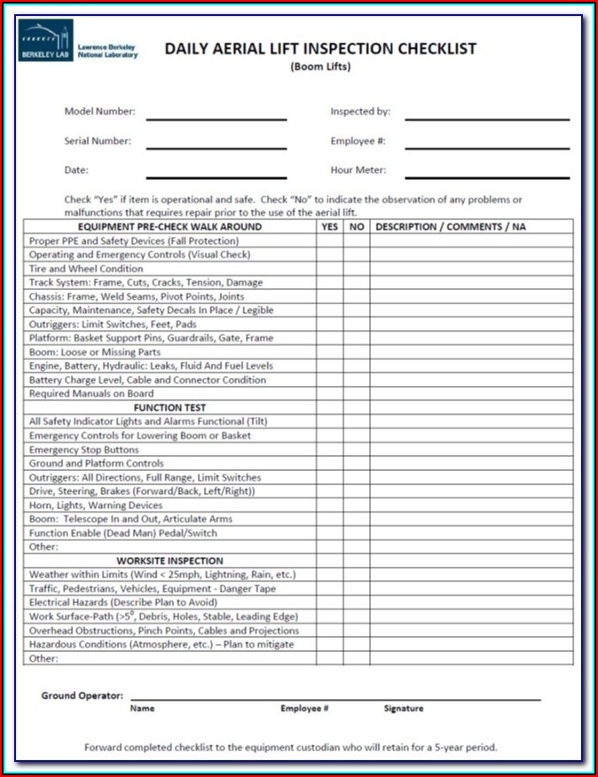 Genie Boom Lift Annual Inspection Form