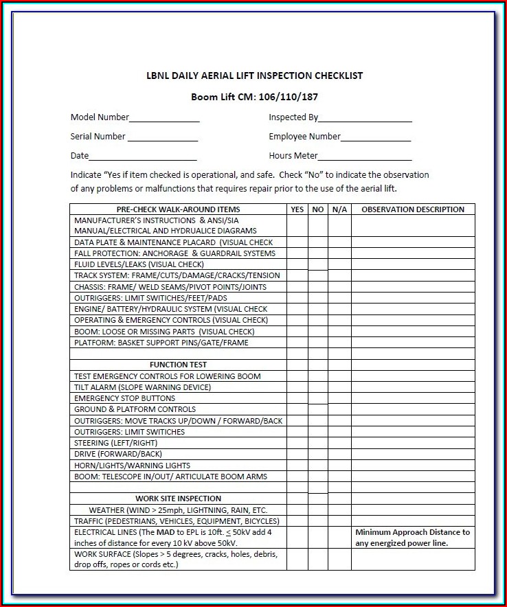 Genie Material Lift Annual Inspection Form