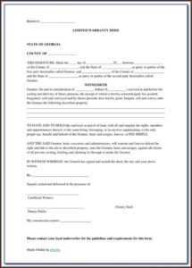 Georgia Special Warranty Deed Form