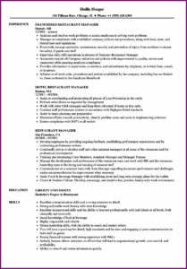 Free Resume Templates For Restaurant Manager