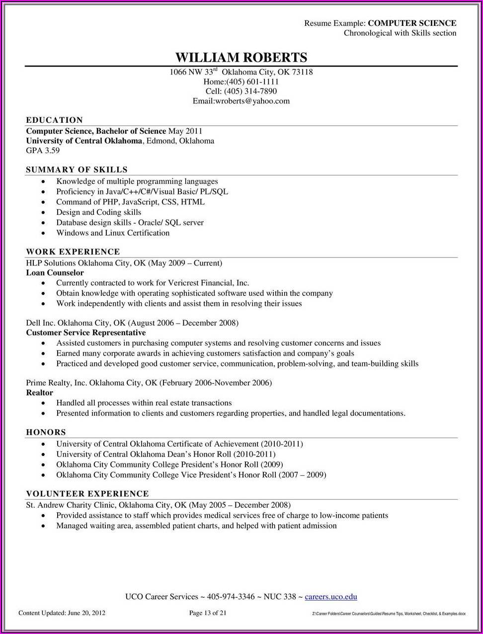 Free Resume Worksheet