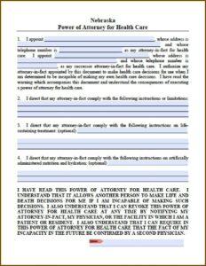 Healthcare Power Of Attorney Form Nebraska
