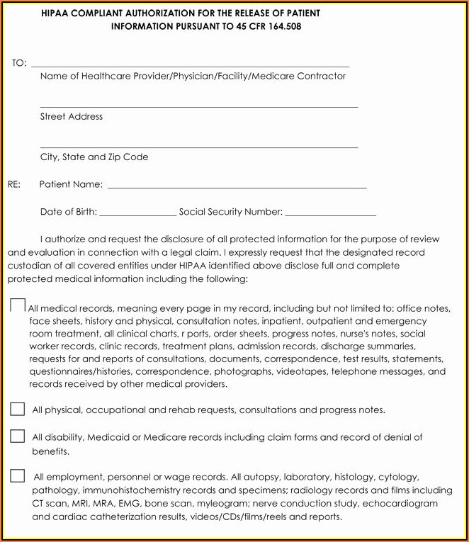 Hipaa Compliant Authorization Form Release Medical Records