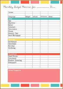 Home Budget Forms Free Printable