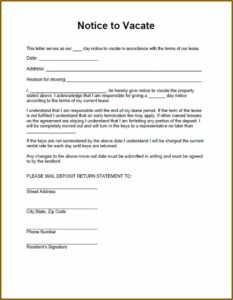 Intent To Evict Notice Sample