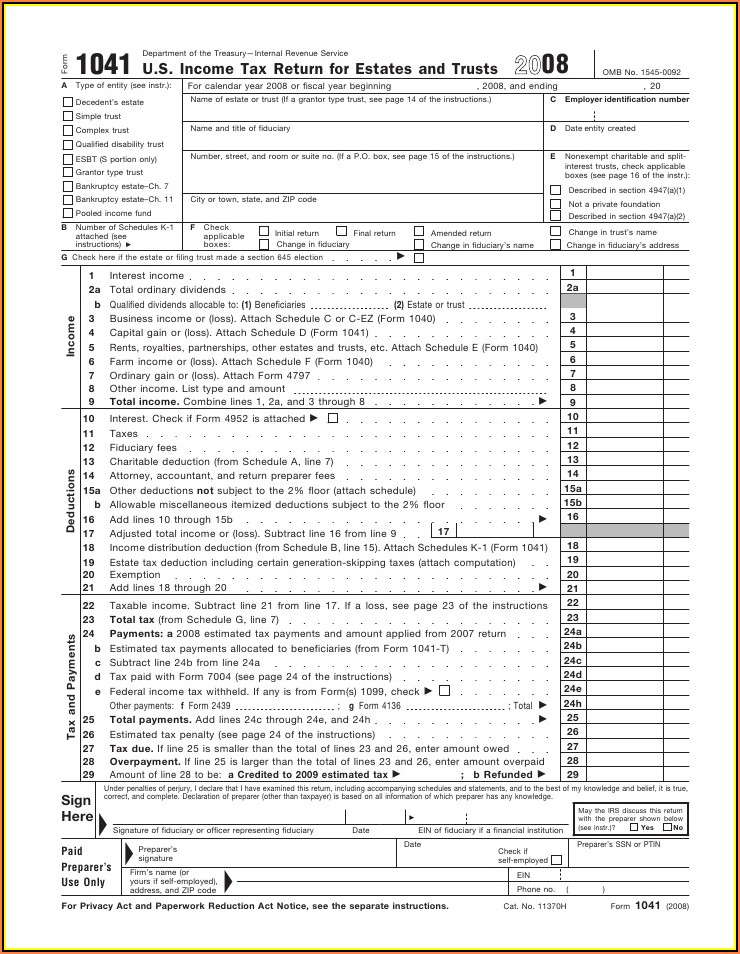 Irs Forms 1041 Schedule D