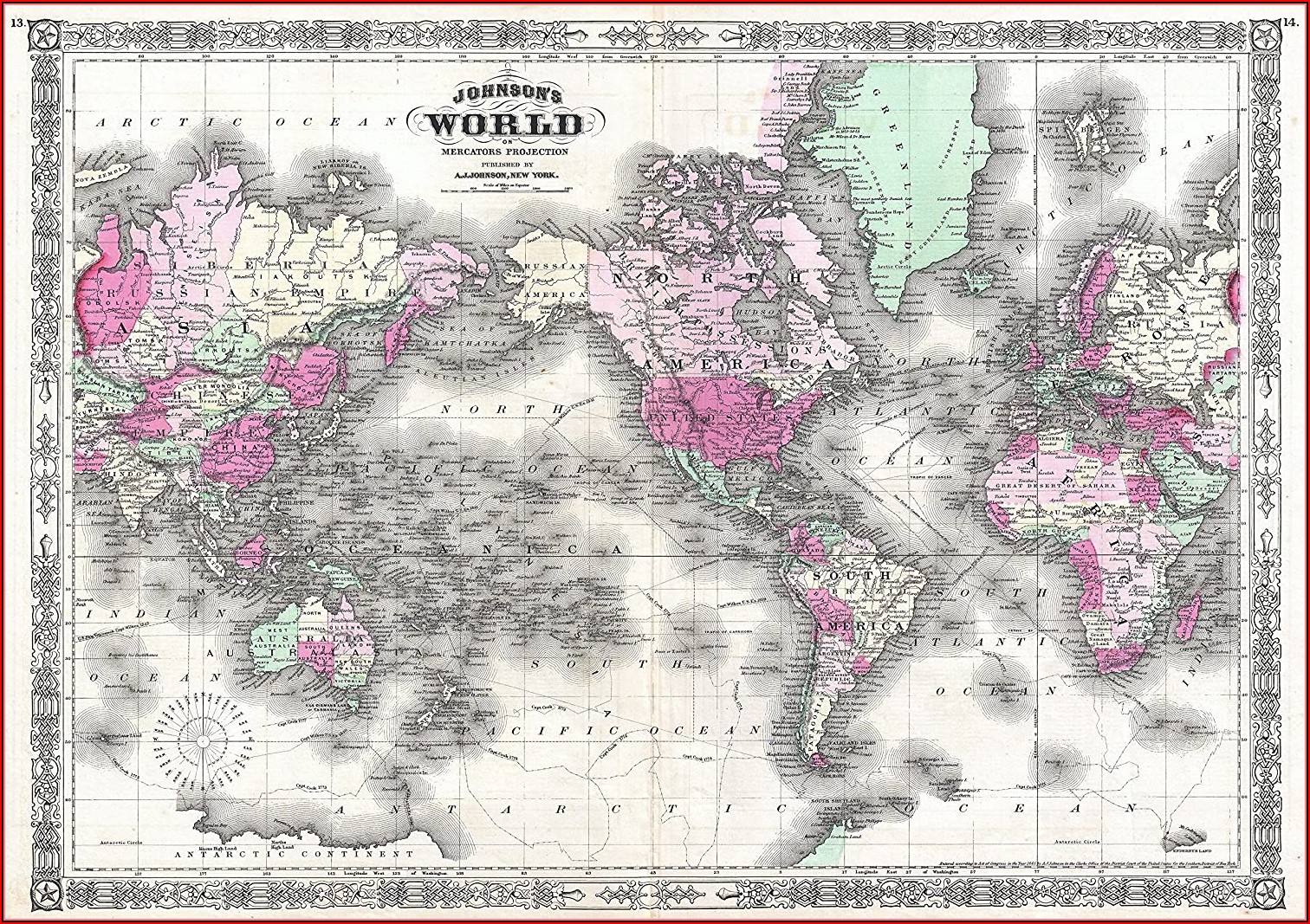 Johnson's Map Of The World On Mercator's Projection