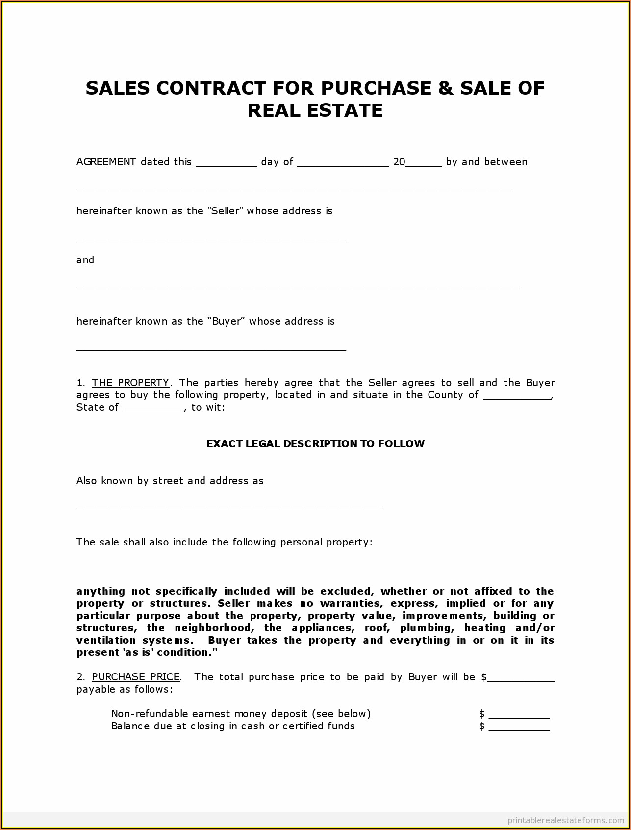 Land Contract Example Ohio