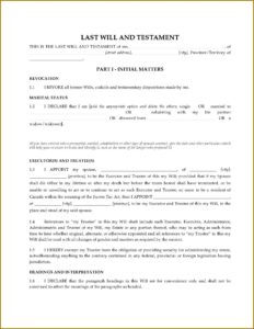 Last Will And Testament Forms Canada