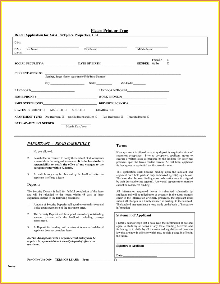 Lease Application Form Word