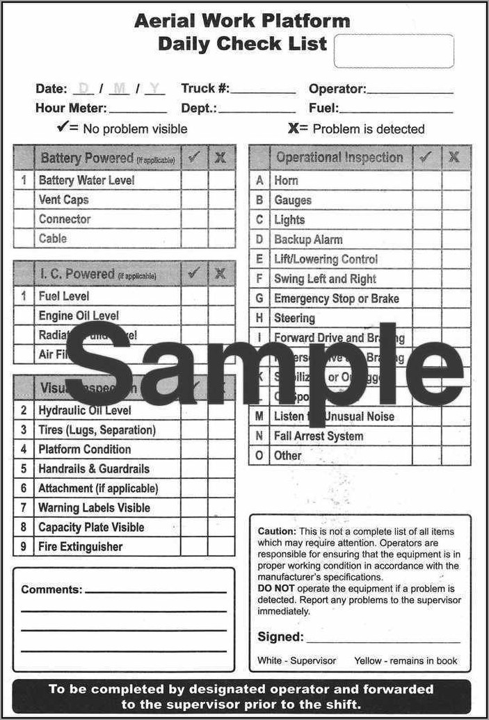 Man Lift Daily Inspection Form