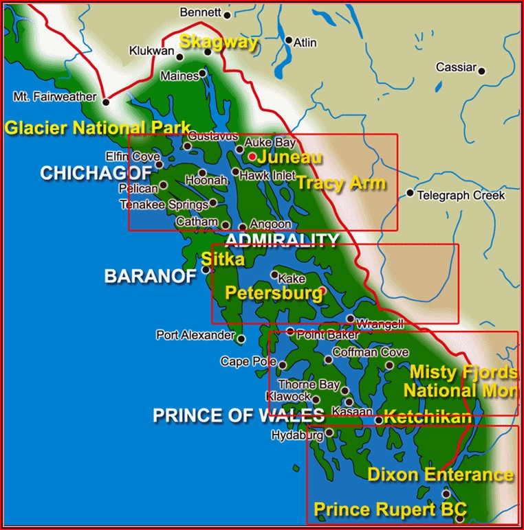 Map Inside Passage Vancouver Alaska