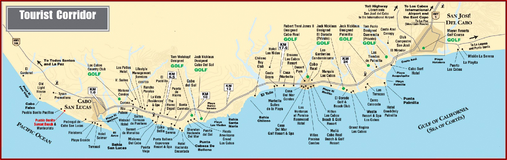 Map Of Hotels In Cabo San Lucas Corridor