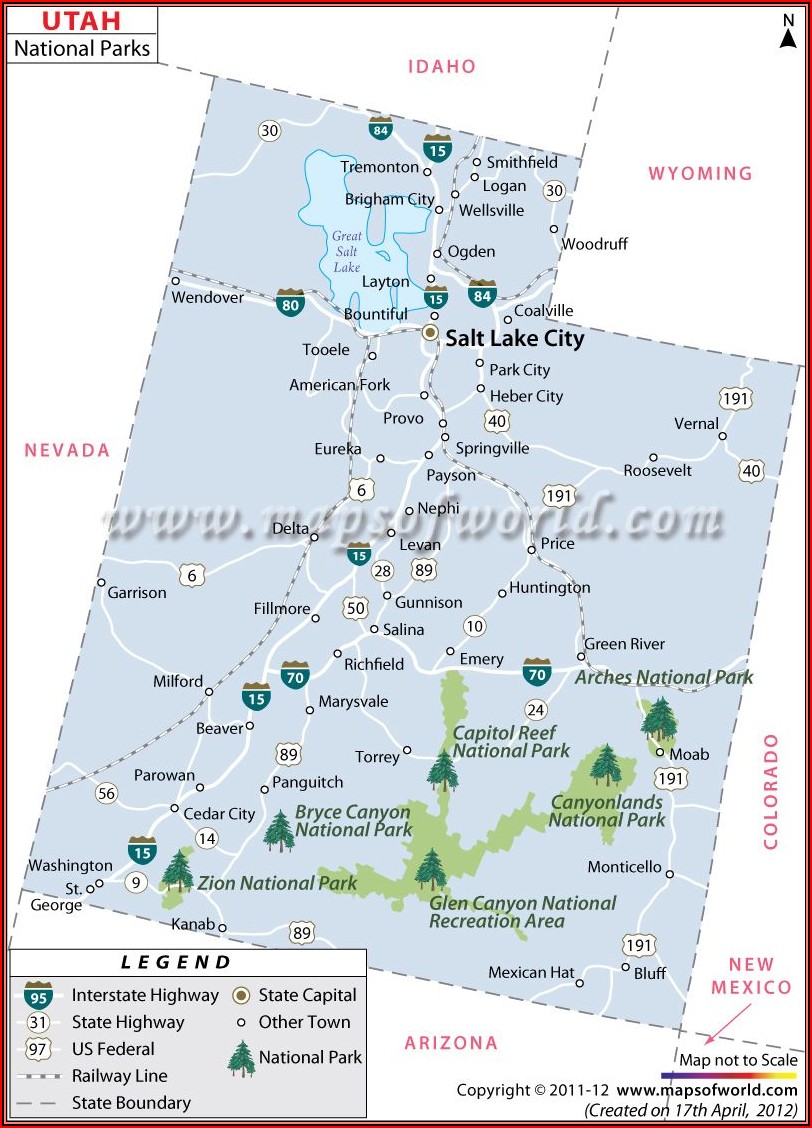 Map Of National Parks And Monuments In Utah