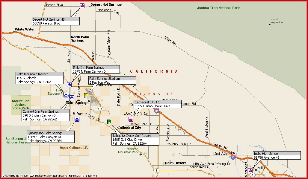 Map Of Palm Springs Area Hotels