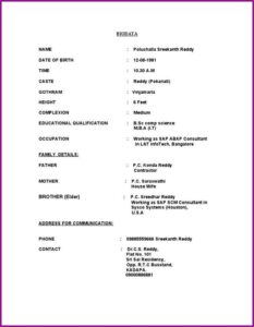 Marriage Resume Format For Boy In English