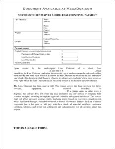 Massachusetts Mechanic's Lien Waiver Form