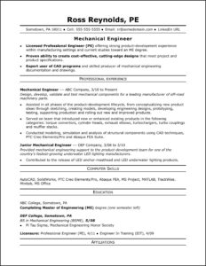 Mechanical Engineer Resume Writing