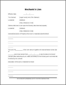 Mechanics Lien Florida Form