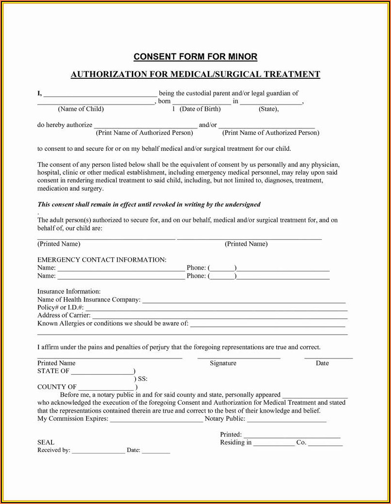 Medical Consent Form For Grandparents Template