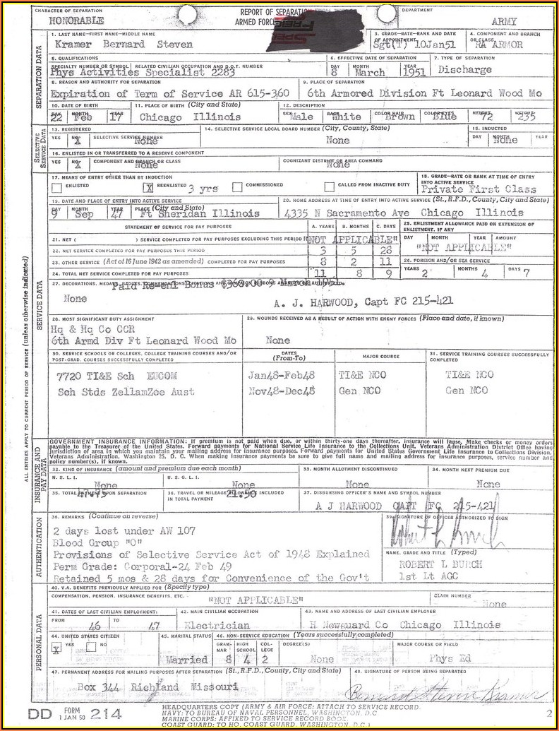 Military Service Form Dd 214