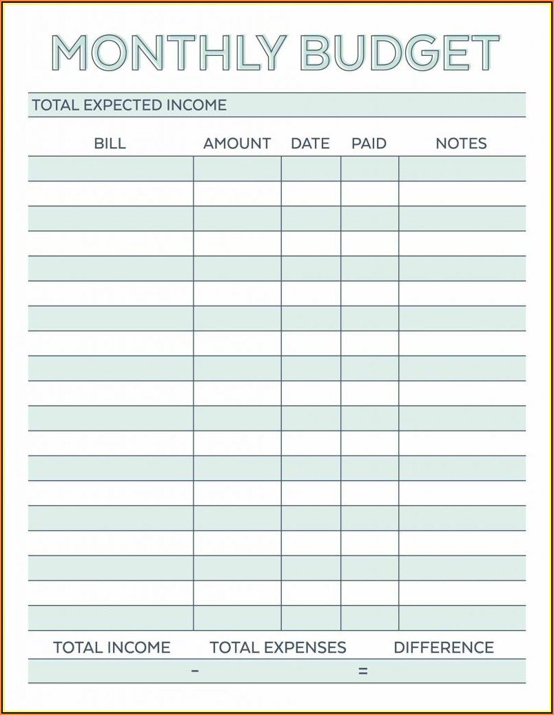 Monthly Budget Forms Templates