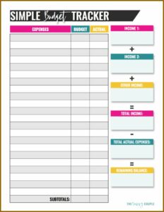 Monthly Budget Template Free Printable