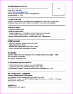 New Model Resume Format For Freshers