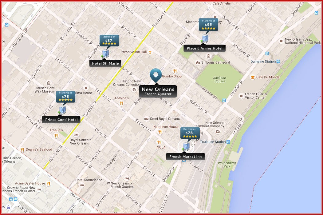 New Orleans French Quarter Hotels Map