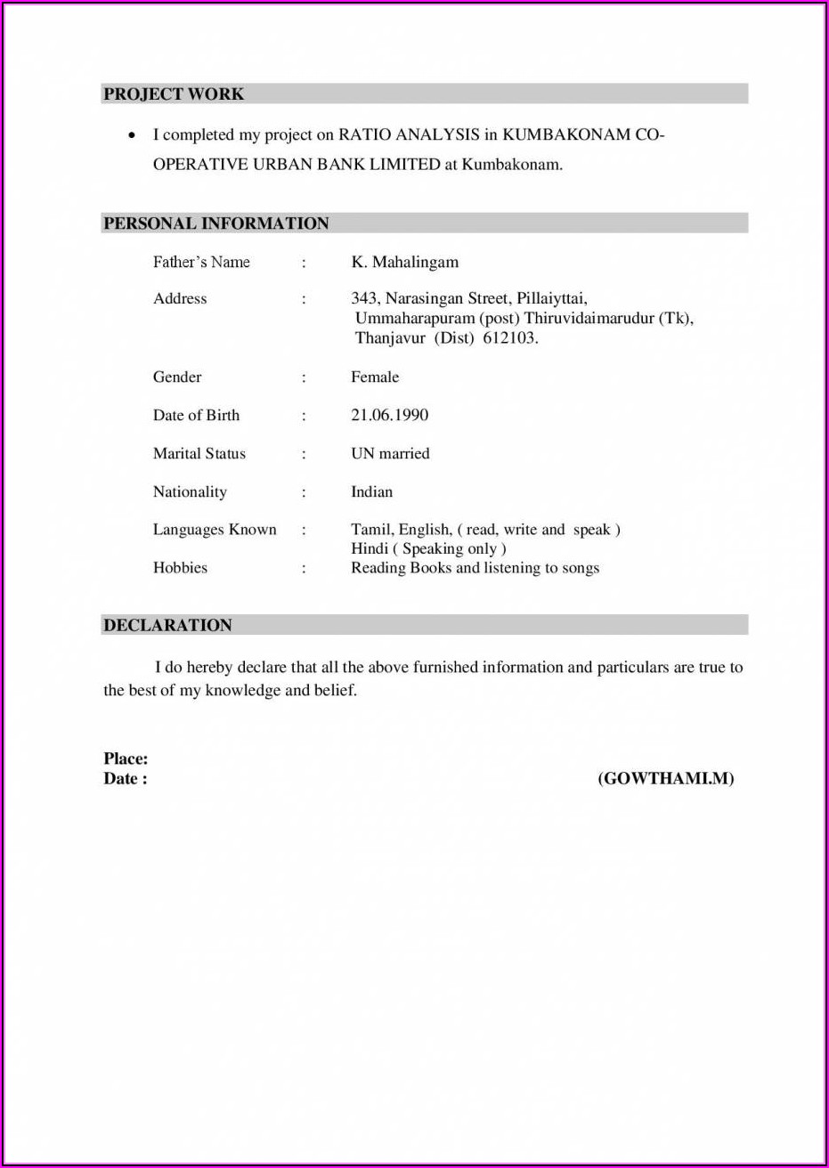 New Resume Format For Mba Freshers