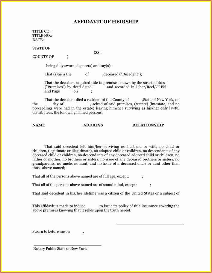 Ny Affidavit Of Heirship Form