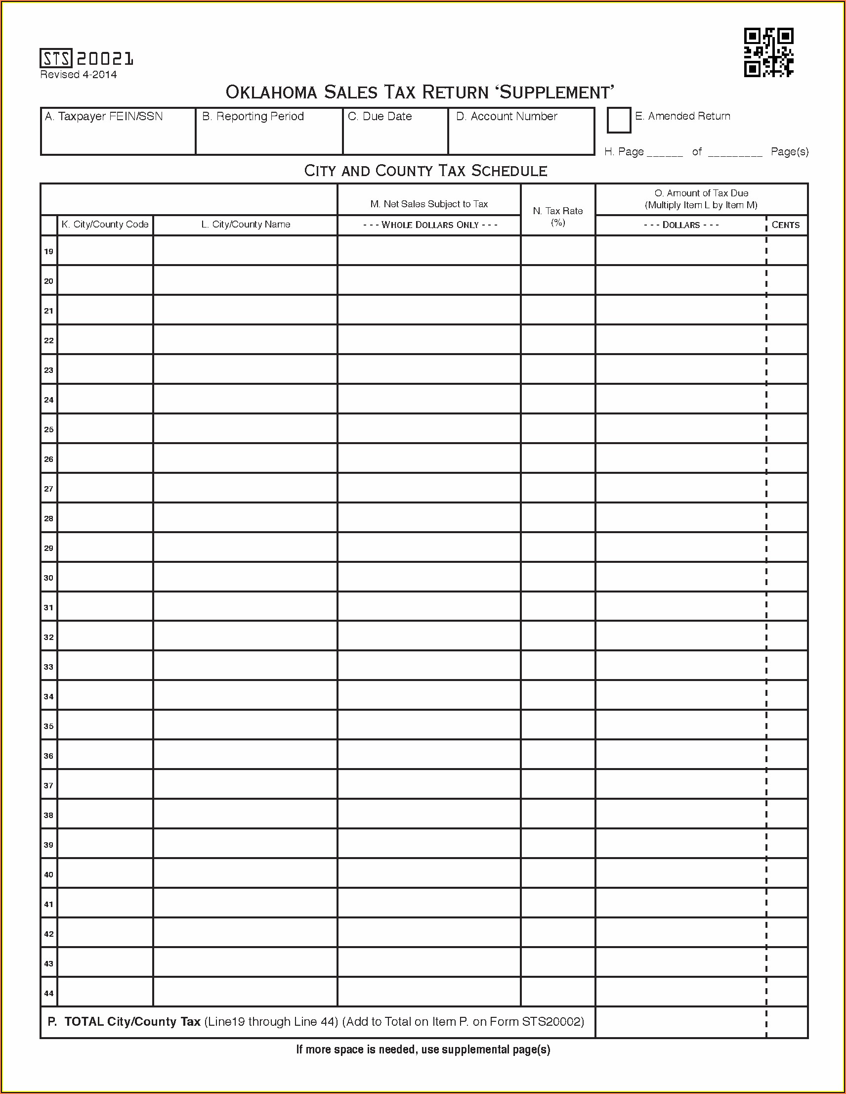 Oklahoma Sales Tax Report Form