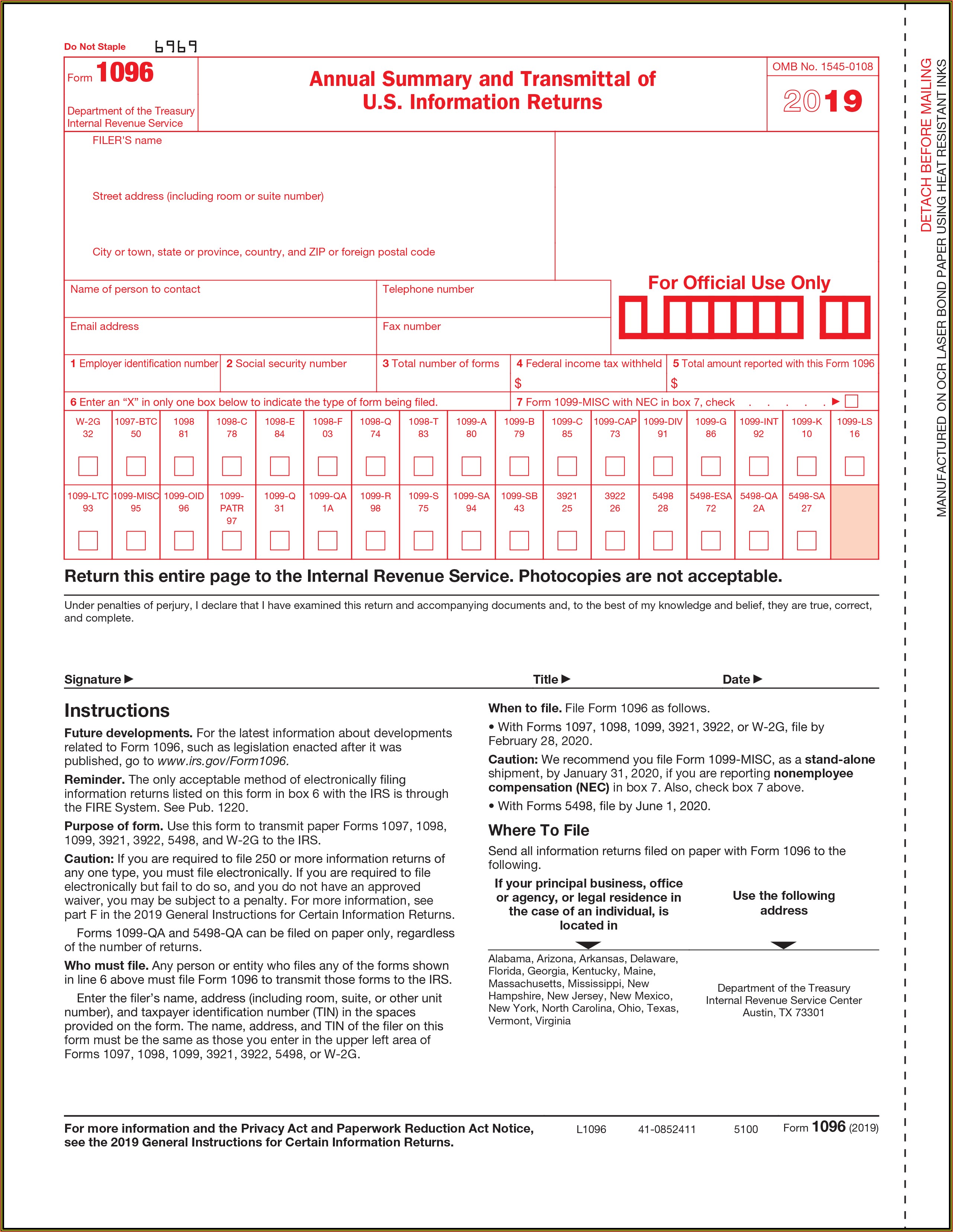 Order Irs Forms 1099 And 1096