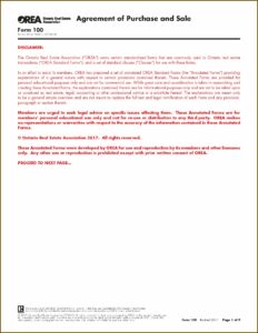 Orea Agreement Of Purchase And Sale Form 100 Fillable 2017