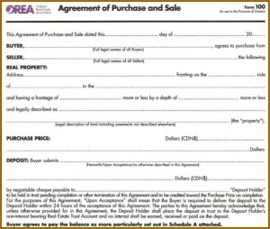 Orea Agreement Of Purchase And Sale Form 100 Fillable