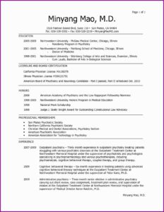 Physician Curriculum Vitae Template Word
