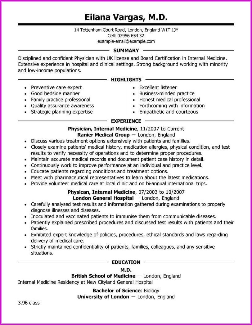 Physician Resume Templates Download Free