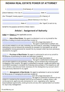 Power Of Attorney Form Indiana Real Estate