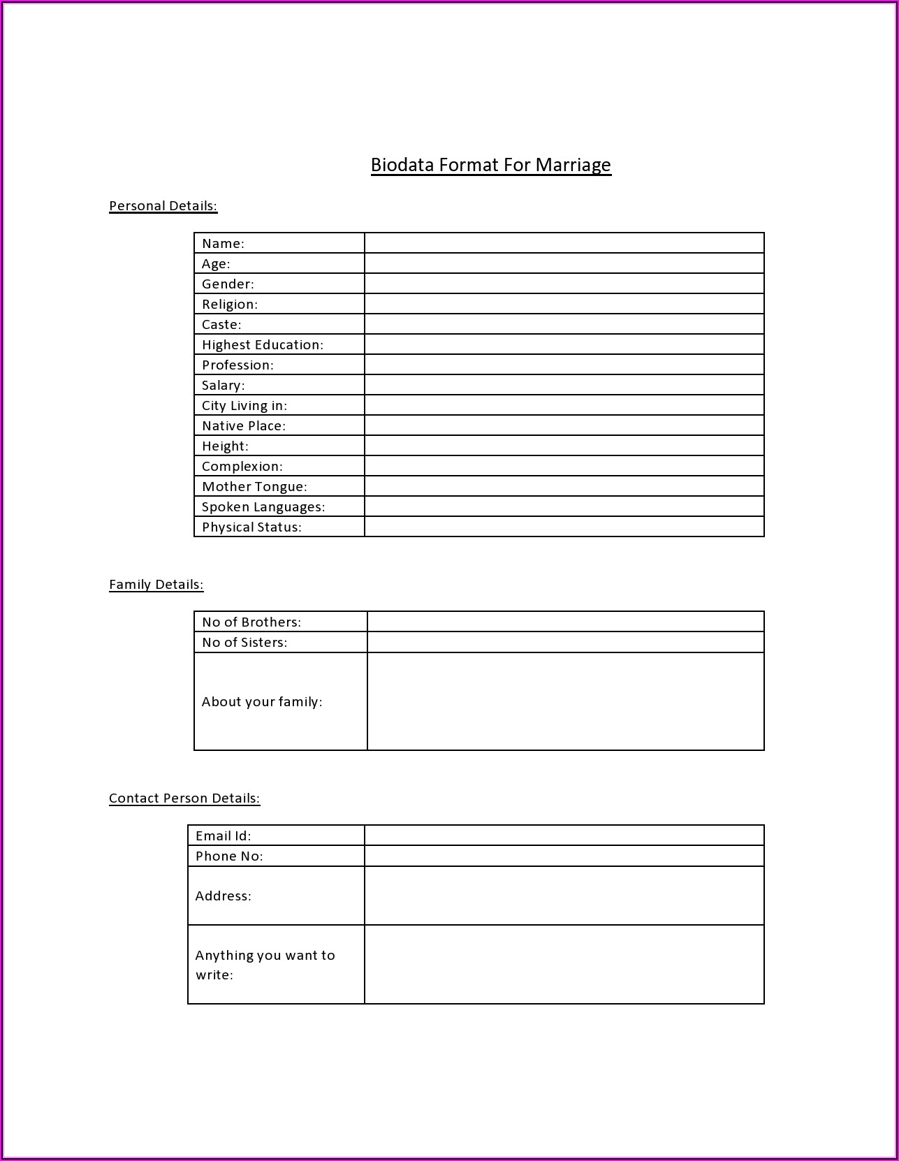 Printable Blank Resume Format