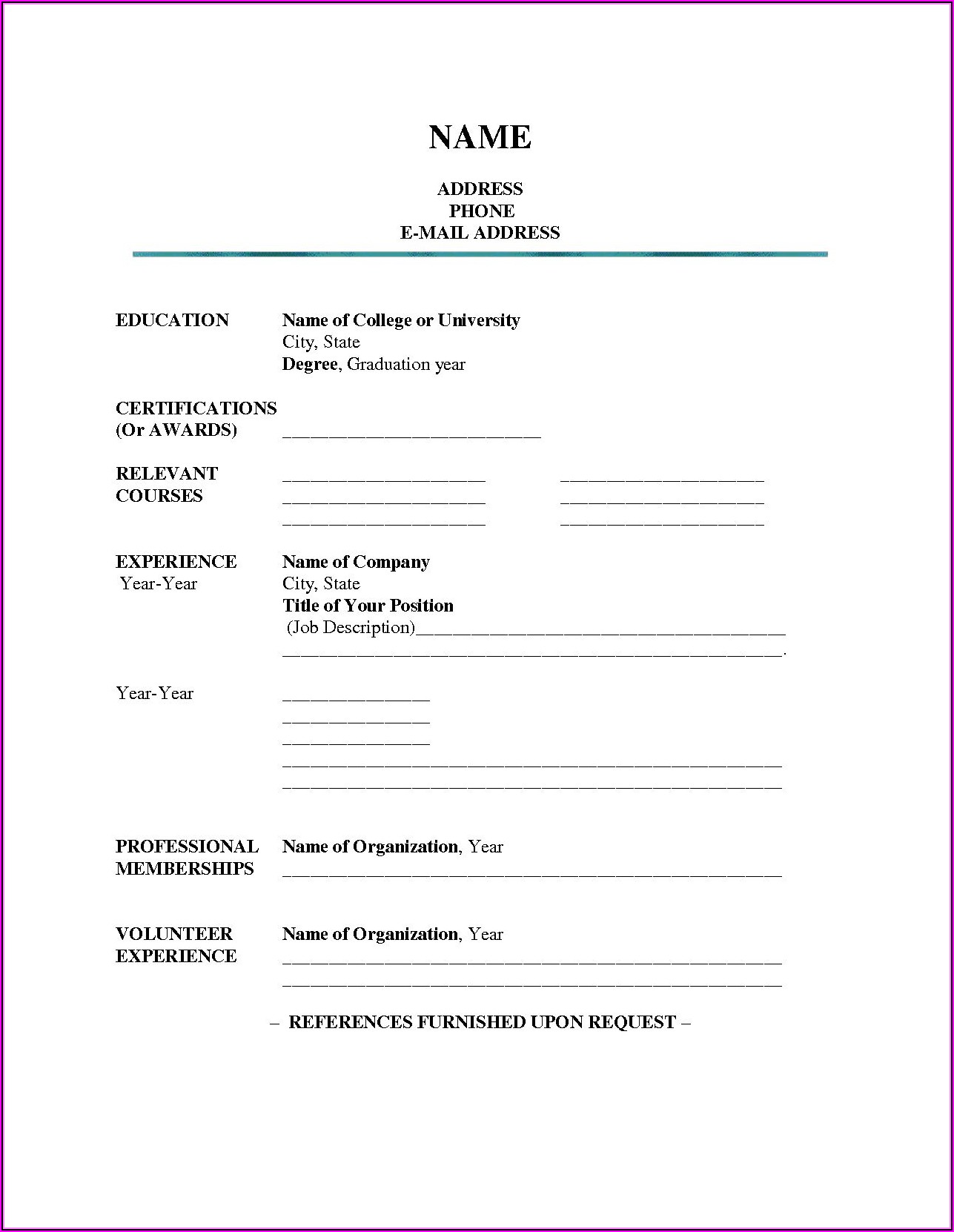 Printable Blank Resume Paper