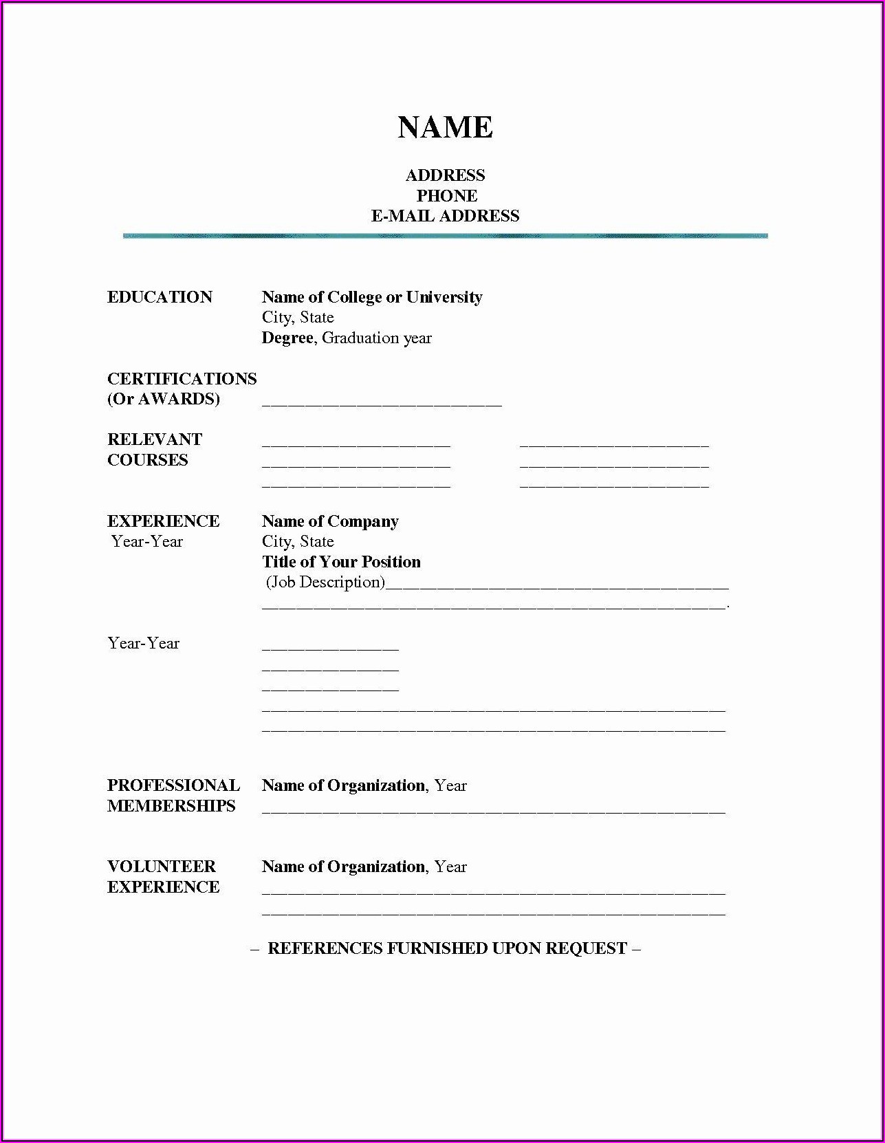 Printable Blank Resume Templates For Free